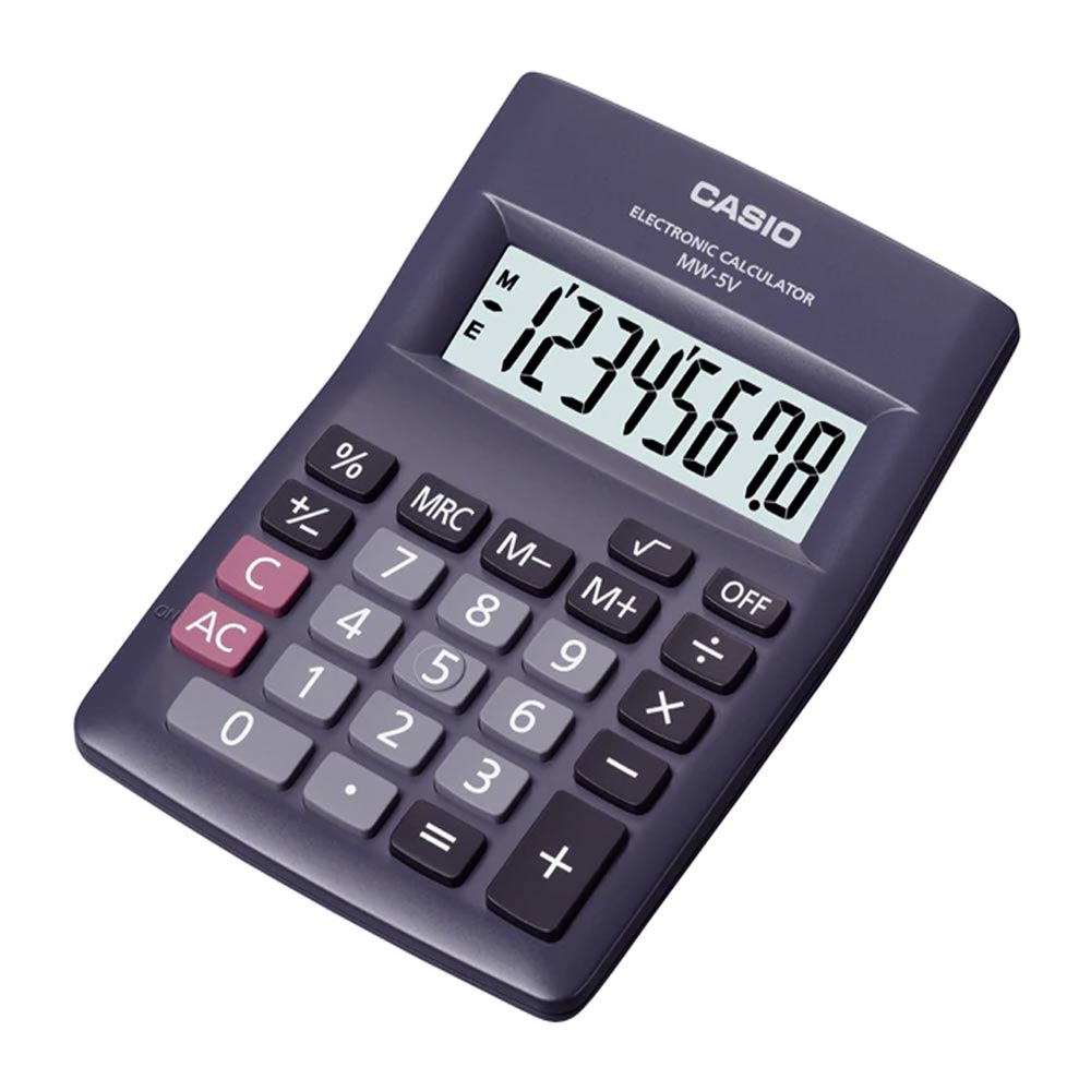 Calculadora de mesa Casio MW-5V 8 dígitos, funciona a pilas, negro