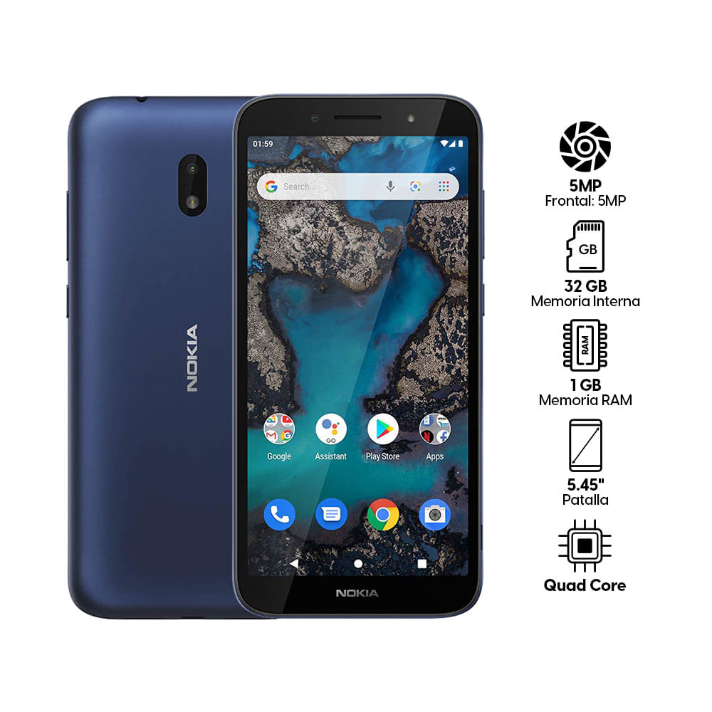 Imagen 2 del producto Celular Nokia C1 Plus 32GB, 1GB ram, cámara principal 5MP, frontal 5MP, 5.45"", Quad Core, azul
