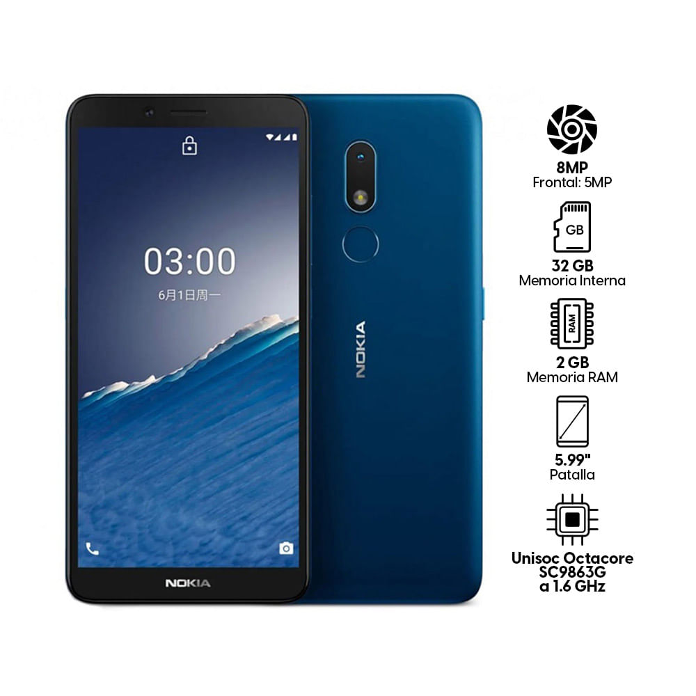 Imagen 2 del producto Celular Nokia C3 32GB, 2GB ram, cámara principal 8MP, frontal 5MP, 5.99"", Unisoc, azul