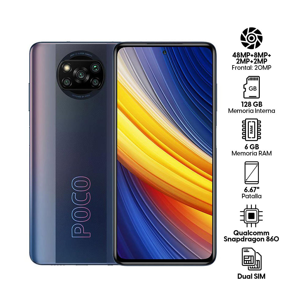 Imagen 2 del producto Celular Xiaomi Poco X3 Pro, 128GB, 6GB RAM, cámara trasera 48MP y frontal 20MP, 6.67"", negro