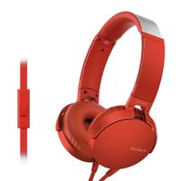 Audífonos on ear con micrófono Sony MDRXB550AP almohadillas acolchadas, conector 3.5 mm, control de música y llamadas, cable plano, rojo