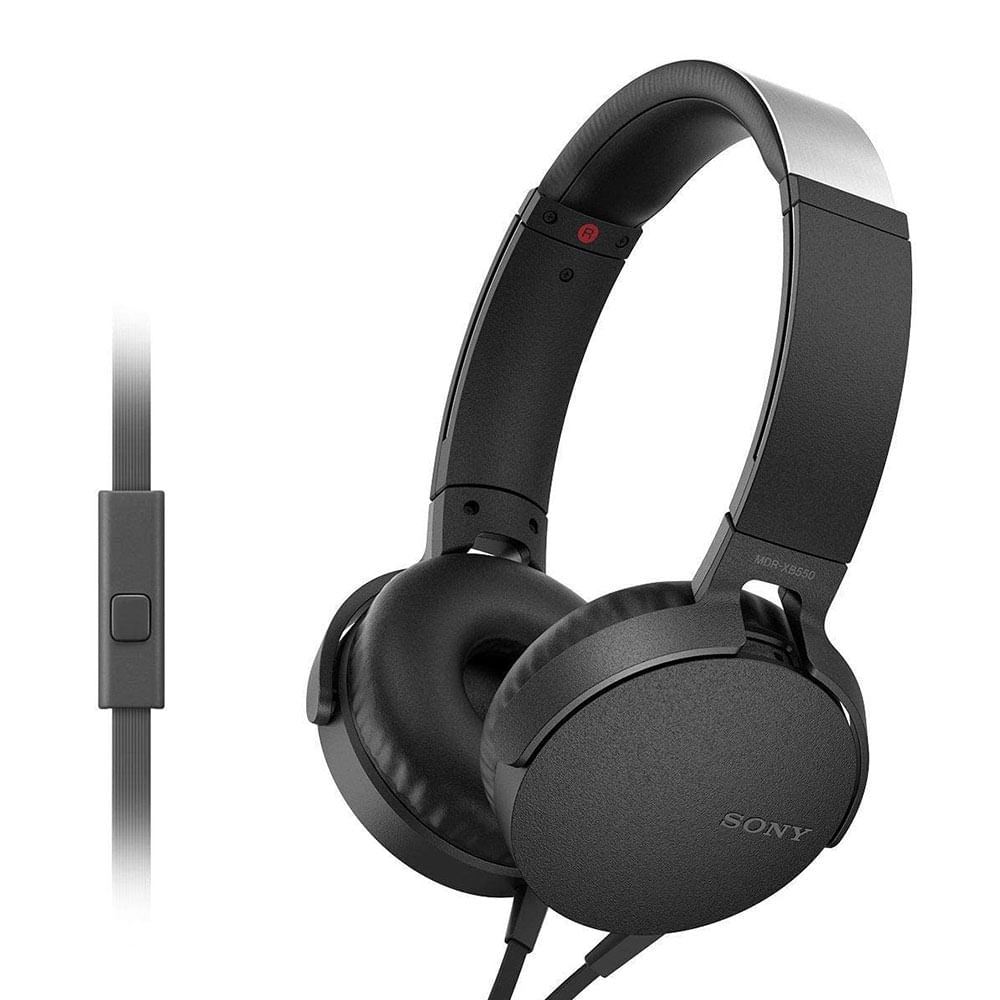 Imagen 1 del producto Audífonos on ear con micrófono Sony MDRXB550AP almohadillas acolchadas, conector 3.5 mm, control de música y llamadas, cable plano, negro