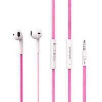Audífonos in ear con micrófono Radioshack cable plano, conector 3.5 mm, control de música y llamadas, rosado