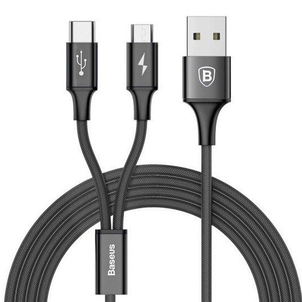 Imagen 1 del producto Cable 2 en 1 Baseus Rapid micro usb, tipo C a usb 3A 1.2 m