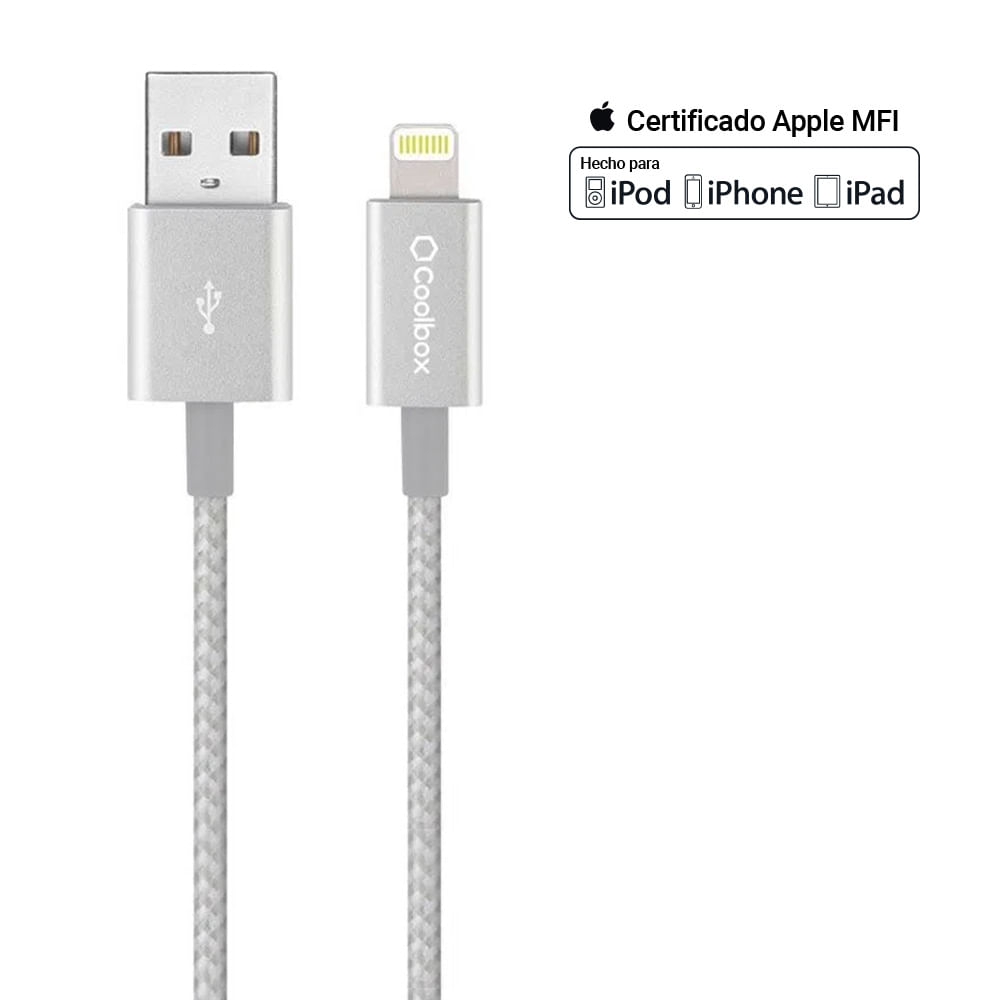 Imagen 2 del producto Cable lightning a usb Coolbox GMobile metal 30 cm plateado