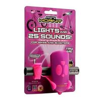 Mini bocina para scooters y bicicletas Hornit luz blanca y verde, 12 lúmenes, 25 sonidos, morado y rosado