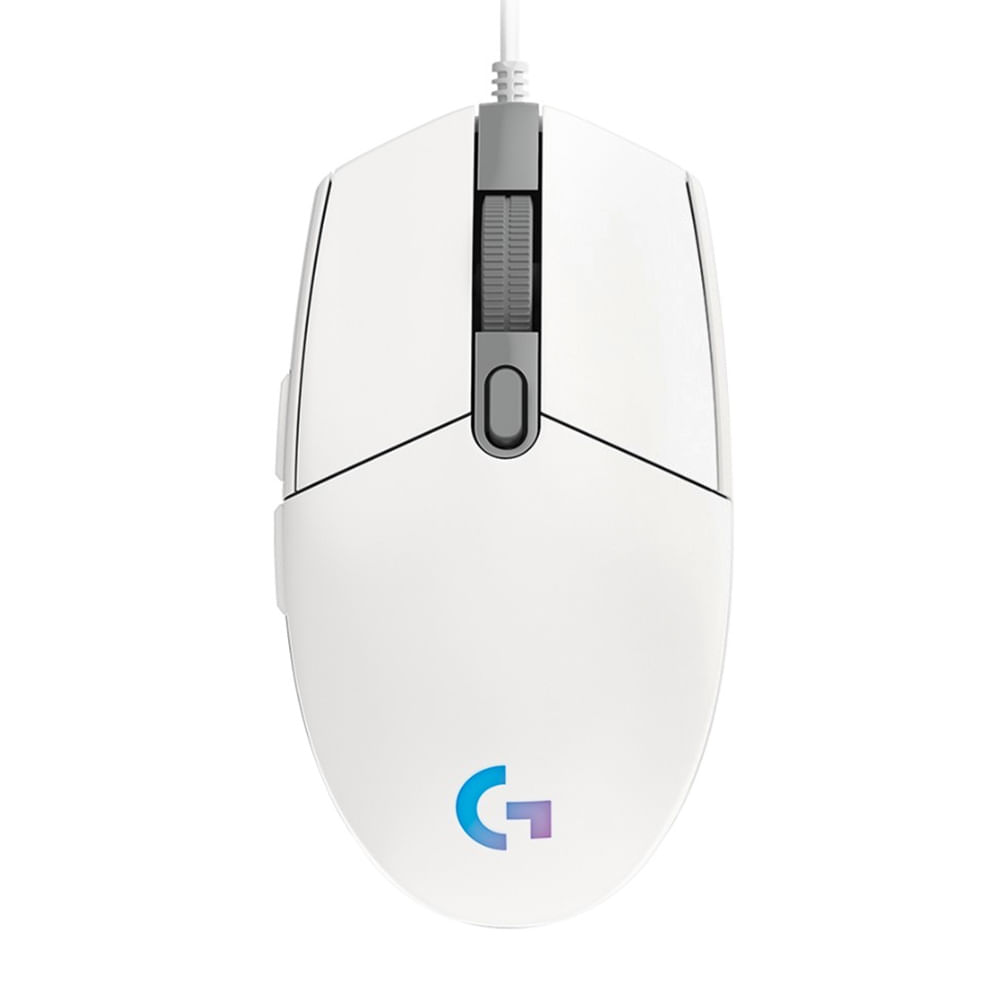 Mouse gamer alámbrico Logitech G203 Lightsync, conexión usb, 8000 dpi, 6 botones, luces RGB, blanco
