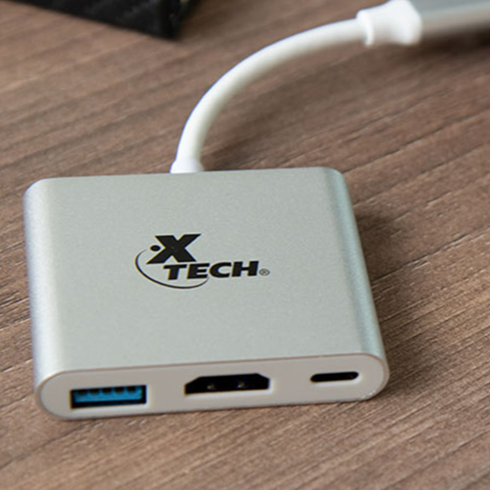 Imagen 2 del producto Adaptador Xtech 3 en 1 multipuerto usb tipo C, blanco