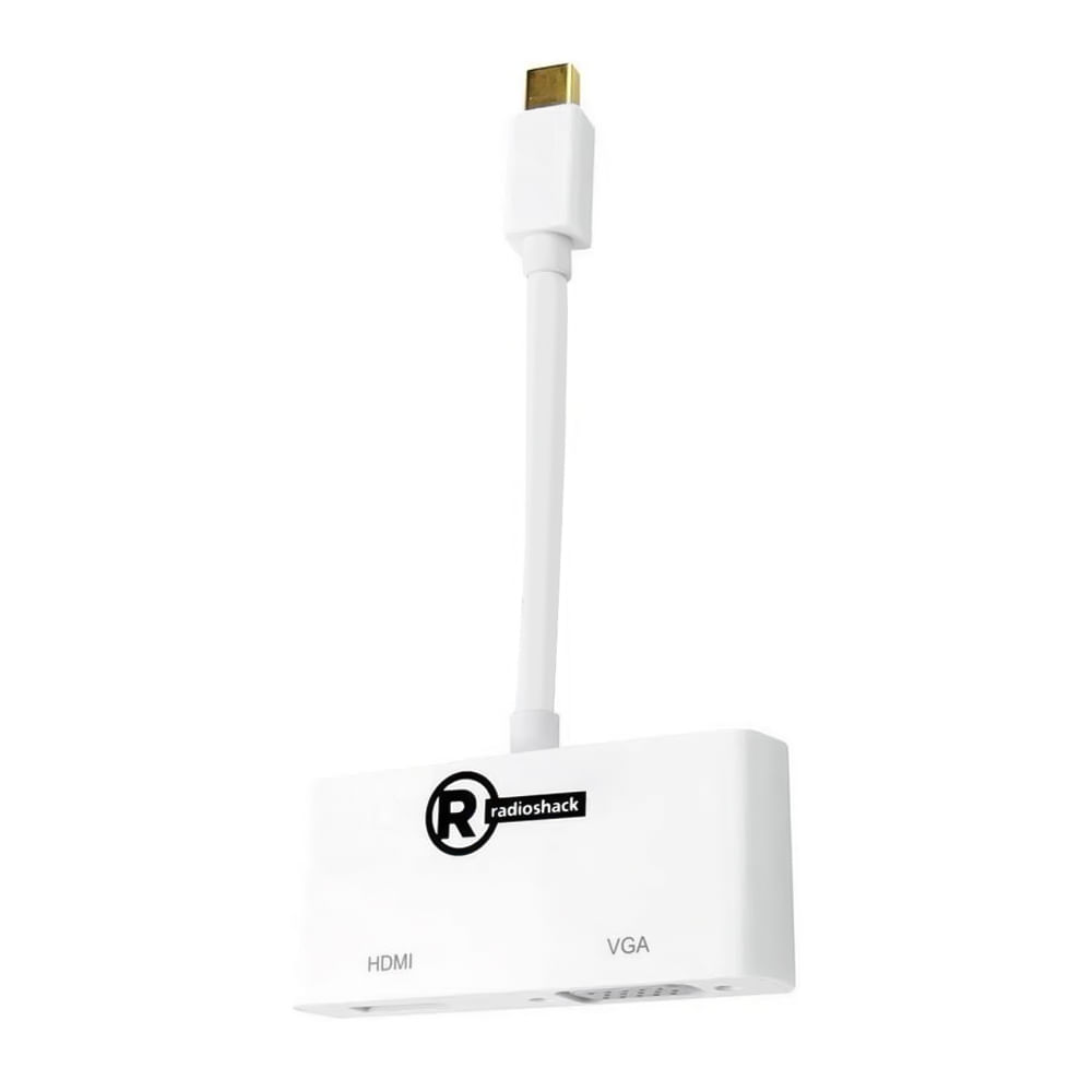 Adaptador Radioshack mini displayport a HDMI y VGA, macho a hembra, blanco