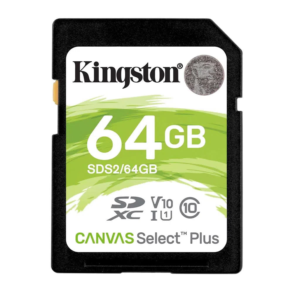 Imagen 1 del producto Tarjeta SD Kingston Canvas Select Plus 64GB, Clase 10 U1, velocidad de lectura 100MB/s, ideal para cámaras y celulares, grabación HD