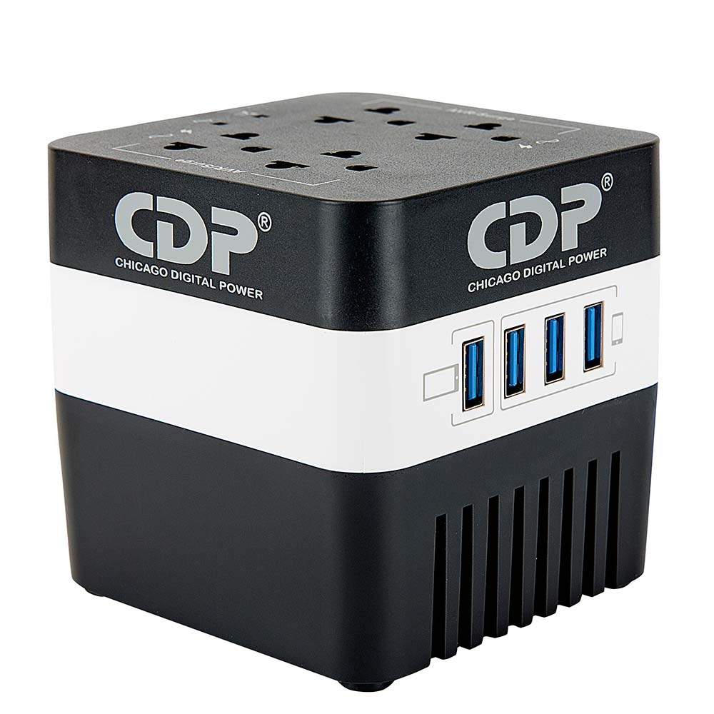 Imagen 1 del producto Estabilizador de corriente Chicago Digital Power 4 tomas y 4 puertos USB, 600VA/300W