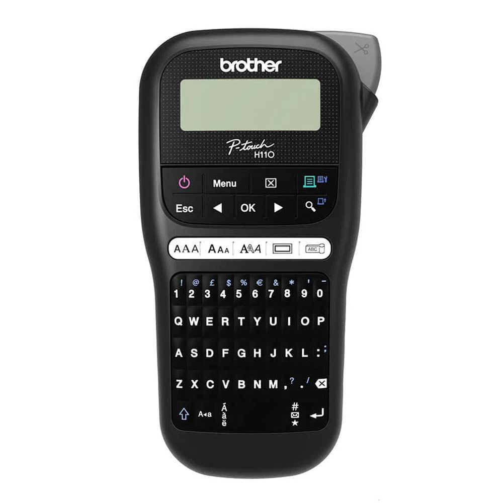 Imagen 1 del producto Rotuladora portátil Brother PTH110BK para imprimir etiquetas, diseño ergonómico, 3 fuentes, 14 encuadres y más de 250 símbolos + incluye cinta TZE231
