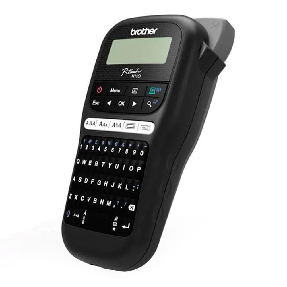 Imagen 2 del producto Rotuladora portátil Brother PTH110BK para imprimir etiquetas, diseño ergonómico, 3 fuentes, 14 encuadres y más de 250 símbolos + incluye cinta TZE231