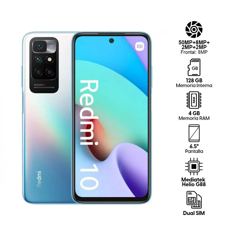 Imagen 2 del producto Celular Xiaomi Redmi 10 128GB, 4GB RAM, cámara trasera 50MP y frontal 8MP, 6.5"", azul