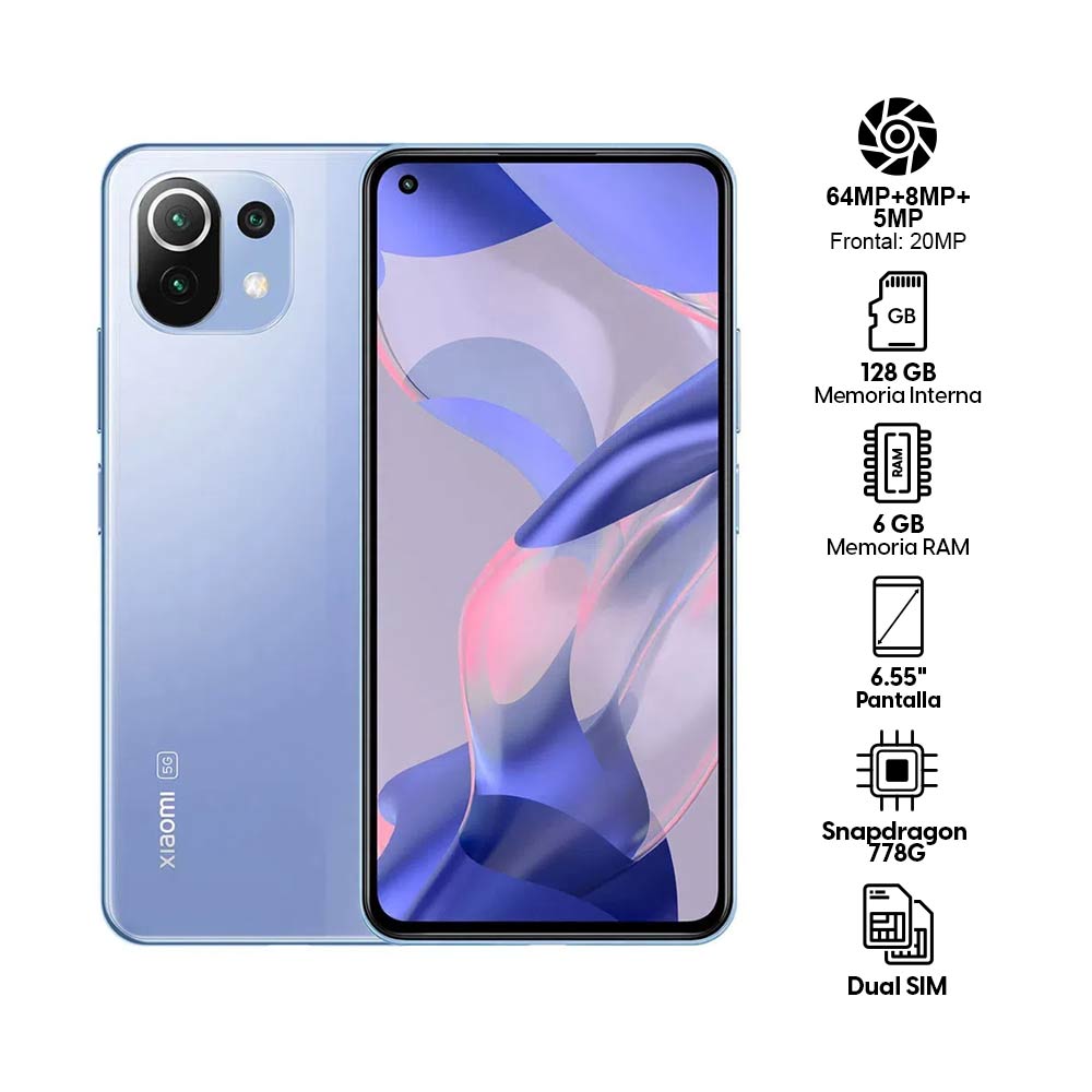 Imagen 2 del producto Celular Xiaomi 11 Lite 5G NE 128GB, 6GB RAM, cámara trasera 64MP y frontal 20MP, 6.55"", azul