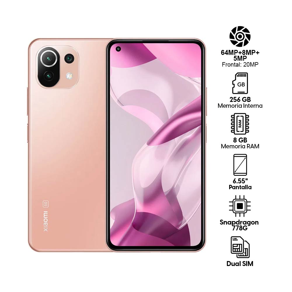 Imagen 2 del producto Celular Xiaomi 11 Lite 5G NE 256GB, 8GB RAM, cámara trasera 64MP y frontal 20MP, 6.55"", rosado
