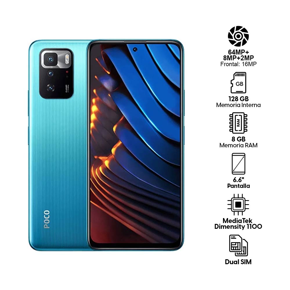 Imagen 2 del producto Celular Xiaomi Poco X3 GT 5G 128GB, 8GB RAM, cámara trasera 64MP y frontal 16MP, 6.6"", azul