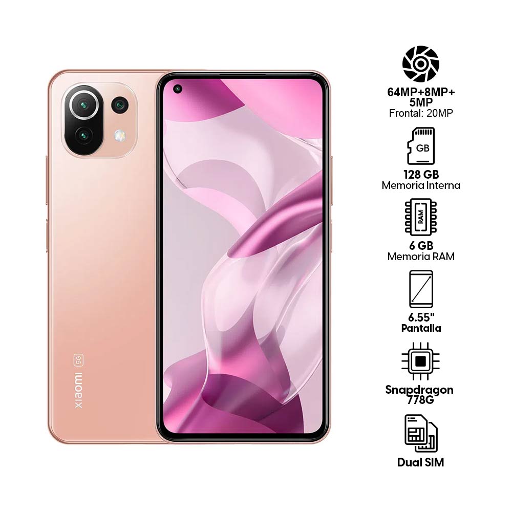 Imagen 2 del producto Celular Xiaomi 11 Lite 5G NE 128GB, 6GB RAM, cámara trasera 64MP y frontal 20MP, 6.55"", rosado