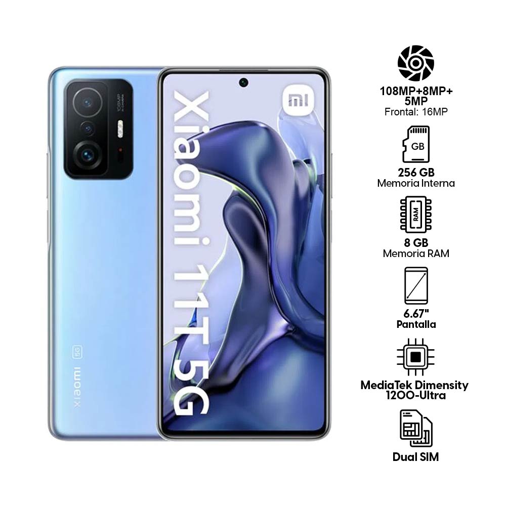Imagen 2 del producto Celular Xiaomi 11T 5G 256GB, 8GB RAM, cámara trasera 108MP y frontal 16 MP, 6.67"", azul