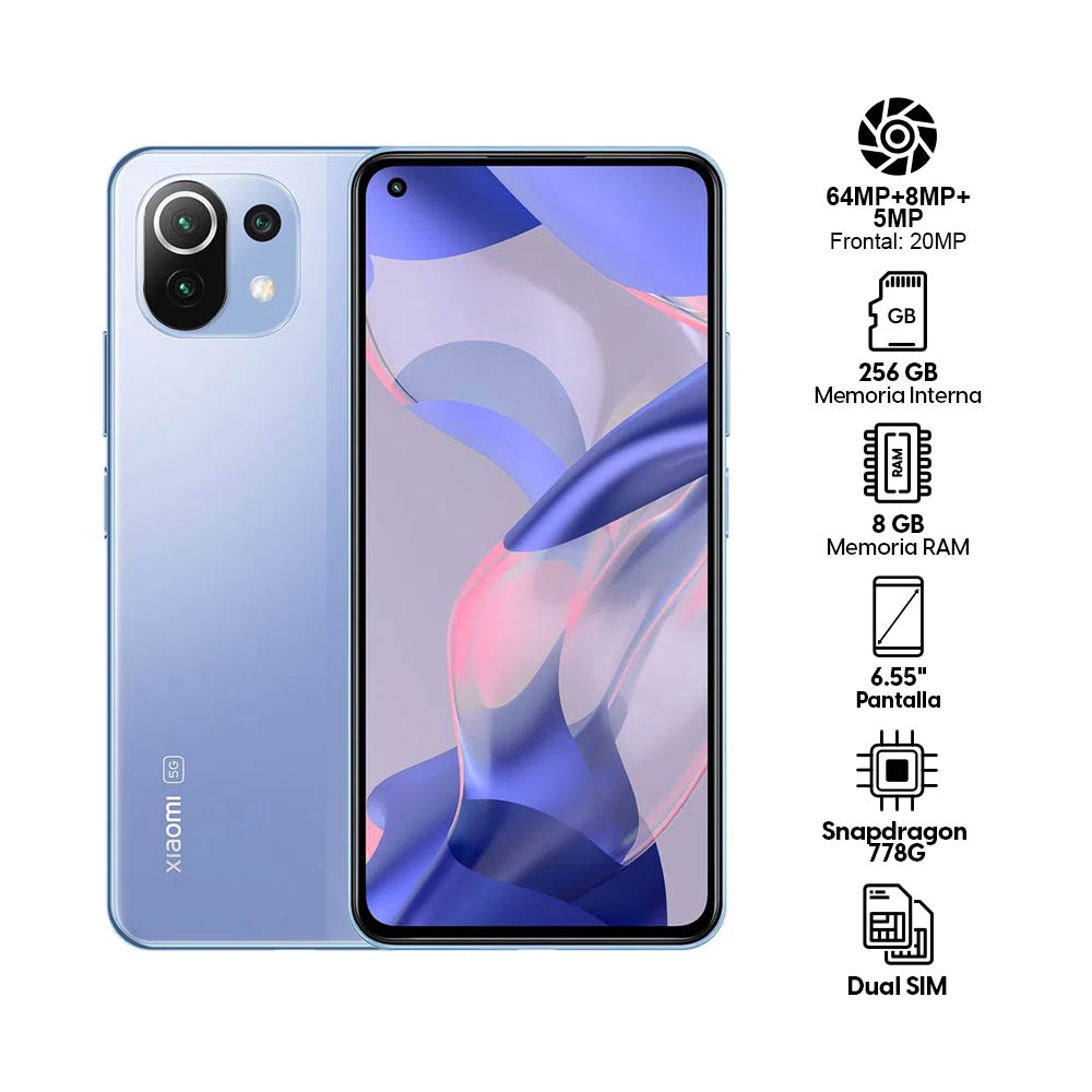 Imagen 2 del producto Celular Xiaomi 11 Lite 5G NE 256GB, 8GB RAM, cámara trasera 64MP y frontal 20MP, 6.55"", azul + Band5