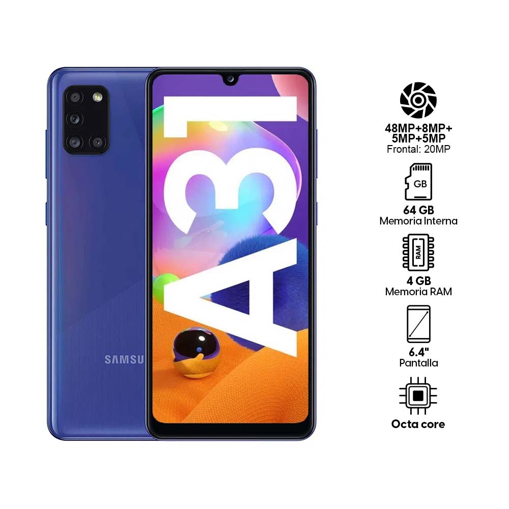 Imagen 2 del producto Celular Samsung Galaxy A31, 64GB, 4GB RAM, cámara trasera 48MP y frontal 20MP, 6.4"", Octa-Core, azul