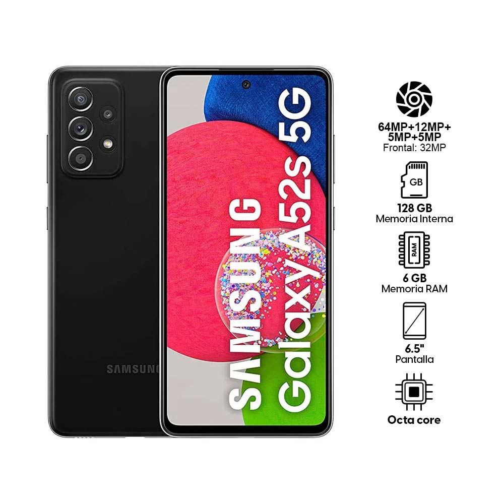 Imagen 2 del producto Celular Samsung Galaxy A52s 5G, 128GB, 6GB RAM, cámara trasera 64MP y frontal 32MP, 6.5"", Octa-core, negro