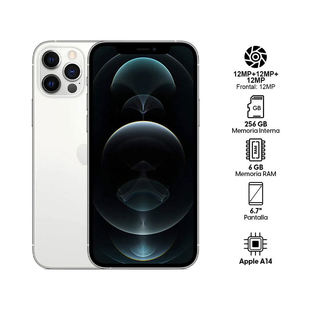 Imagen 2 del producto iPhone 12 Pro Max 256GB, 6GB RAM, cámara trasera 12MP y frontal 12MP, 6.7"", plateado