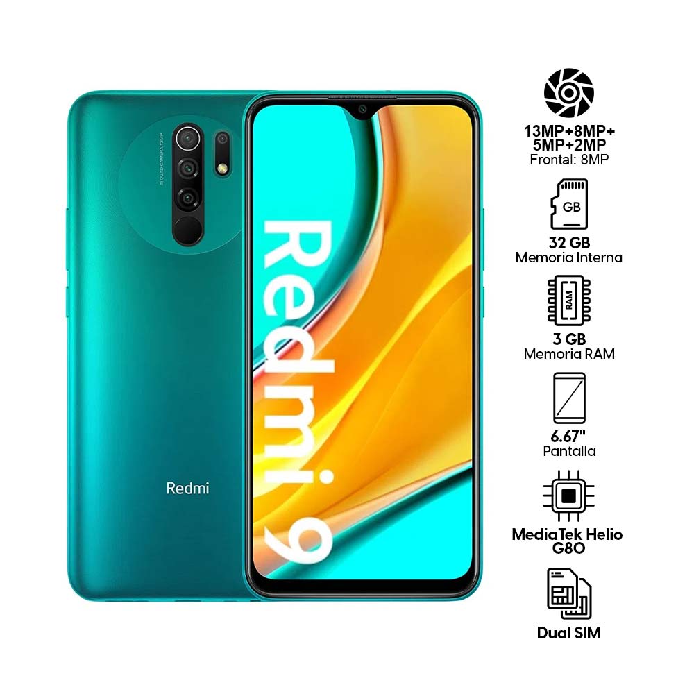 Imagen 2 del producto Celular Xiaomi Redmi 9 32GB, 3GB ram, cámara principal 13MP + 8MP + 5MP + 2MP, frontal 8MP, 6.53"", MediaTek, verde