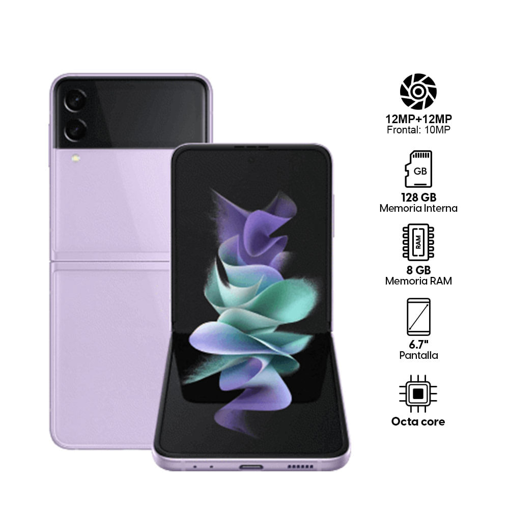 Imagen 2 del producto Celular Samsung Galaxy Z Flip 3 5G, 128GB, 8GB RAM, cámara trasera 12MP y frontal 10MP, 6.7"", Octa-Core, morado