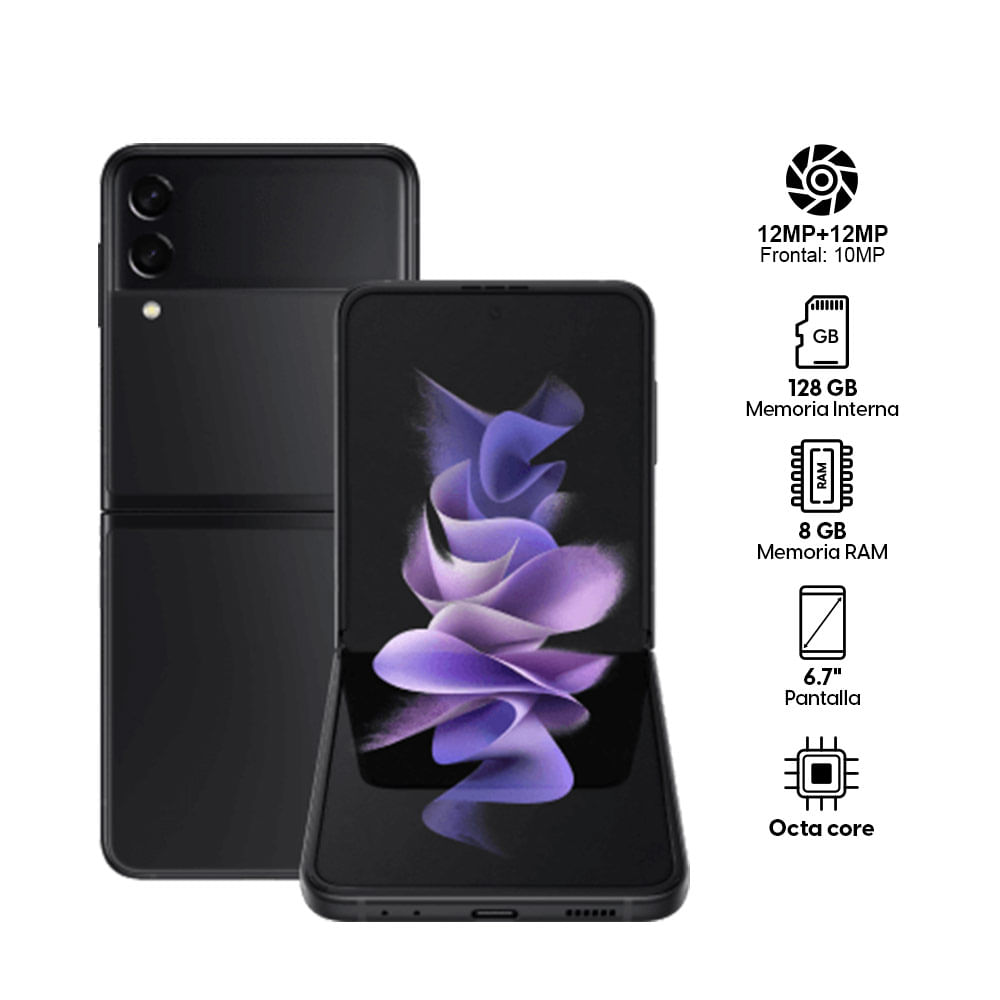 Imagen 2 del producto Celular Samsung Galaxy Z Flip 3 5G, 128GB, 8GB RAM, cámara trasera 12MP y frontal 10MP, 6.7"", Octa-Core, negro