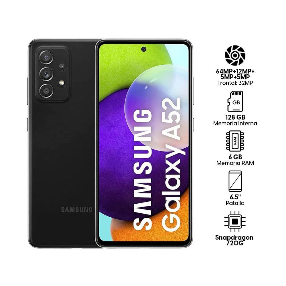 Imagen 2 del producto Celular Samsung Galaxy A52, 128GB, 6GB RAM, cámara trasera 64MP y frontal 32MP, 6.5"", Snapdragon, negro