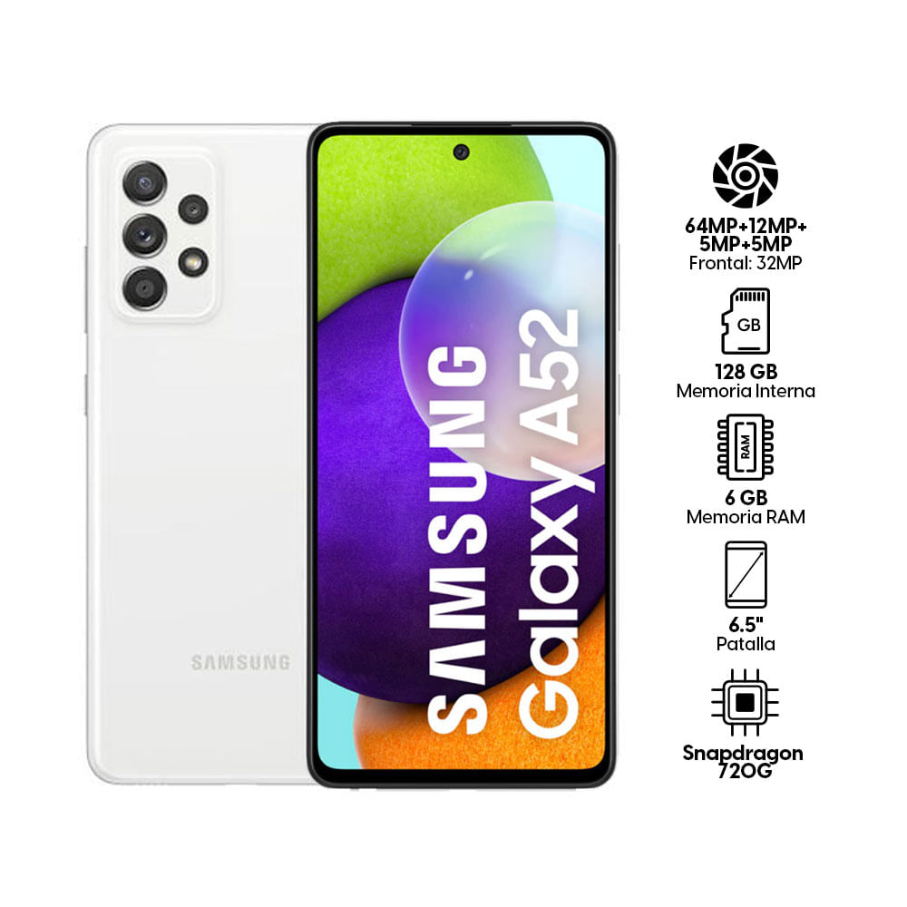 Imagen 2 del producto Celular Samsung Galaxy A52, 128GB, 6GB RAM, cámara trasera 64MP y frontal 32MP, 6.5"", Snapdragon, blanco