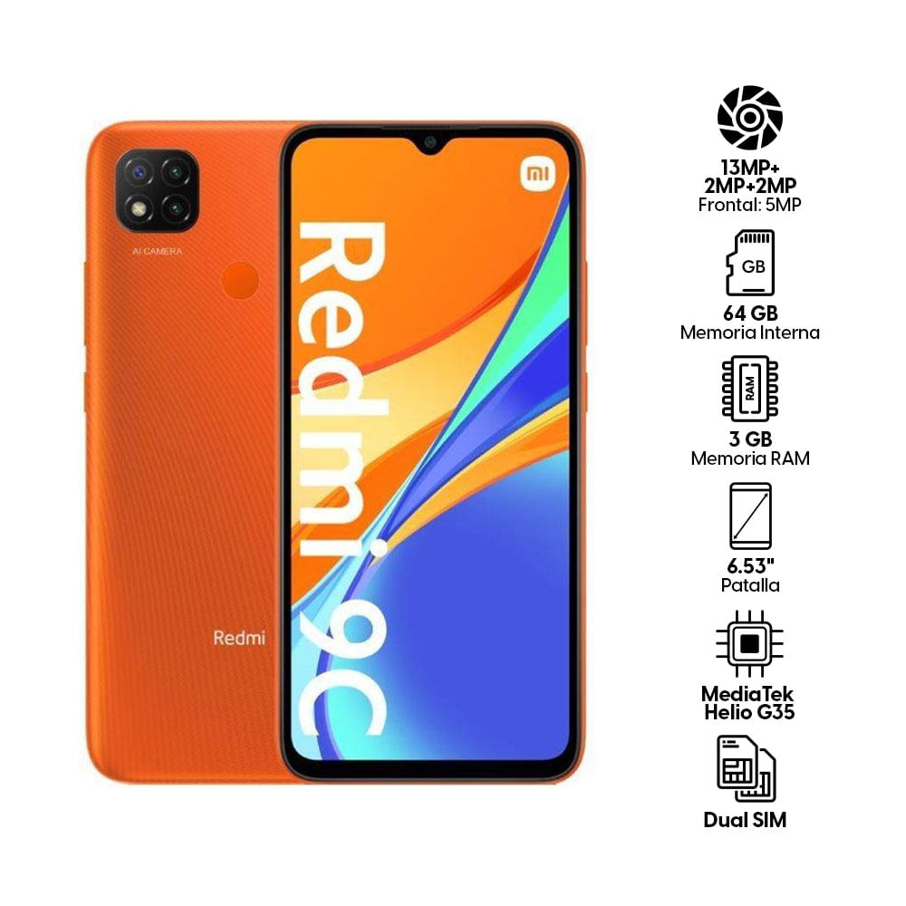 Imagen 2 del producto Celular Xiaomi Redmi 9C 64GB, 3GB RAM, cámara trasera 13MP y frontal 5MP, 6.53"", naranja