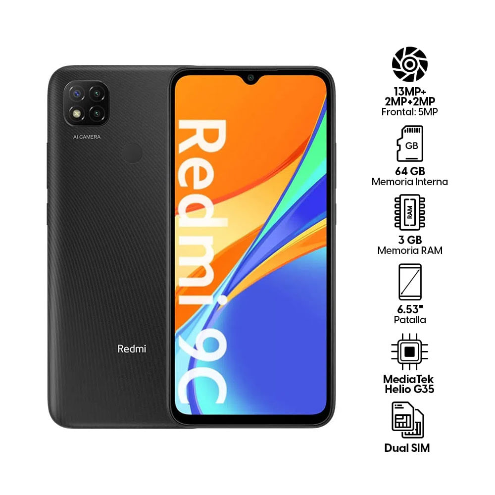 Imagen 2 del producto Celular Xiaomi Redmi 9C, 64GB, 3GB ram, cámara principal 13MP + 2MP + 2MP, frontal 5MP, MediaTek, 6.53"", gris