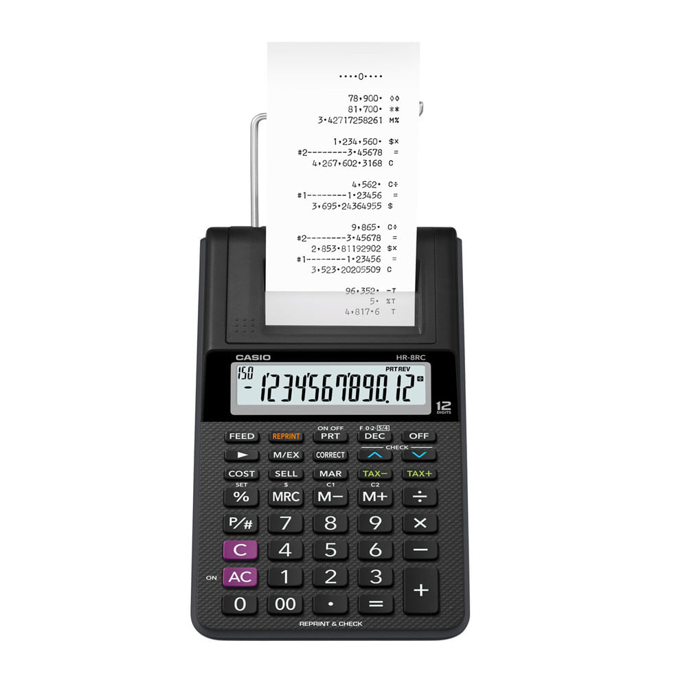 Calculadora con wincha Casio HR-8RC-BK 12 dígitos, 150 funciones, negro