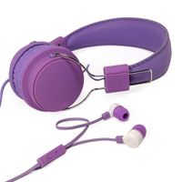 Audífonos on ear + in ear con micrófono Coolbox largo 1.2 m, conector 3.5 mm, morado