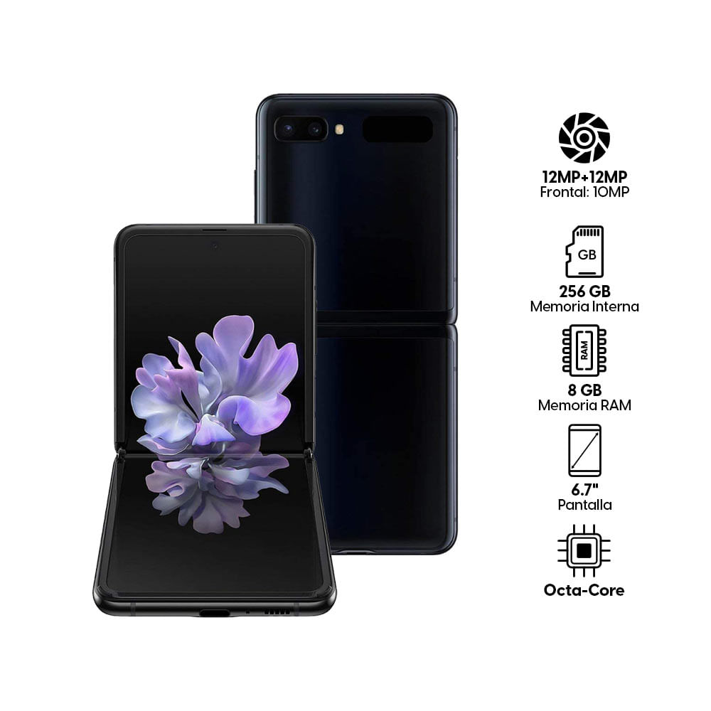 Imagen 2 del producto Celular Samsung Galaxy Z Flip, 256GB, 8GB RAM, cámara trasera 12MP y frontal 10MP, 6.7"", Octa-Core, negro