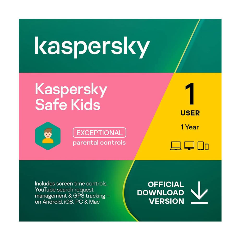 Imagen 1 del producto Antivirus físico Kaspersky Safe Kids control parental y ubicación de dispositivo, para PC, celular, tablet, 1 dispositivo, 1 año