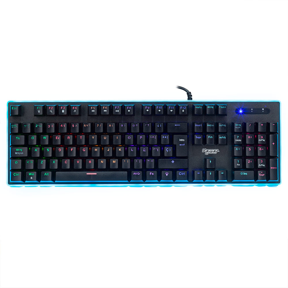 Teclado gamer Teraware KD-955, mecánico, alámbrico, conexión usb, 104 teclas, luces RGB