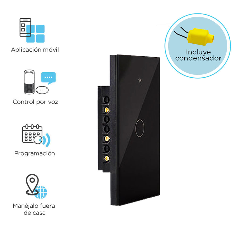 Imagen 2 del producto Interruptor inteligente iSmart SH-SSN-01B iSwitch wi-fi, 1 toque, sin neutro, negro