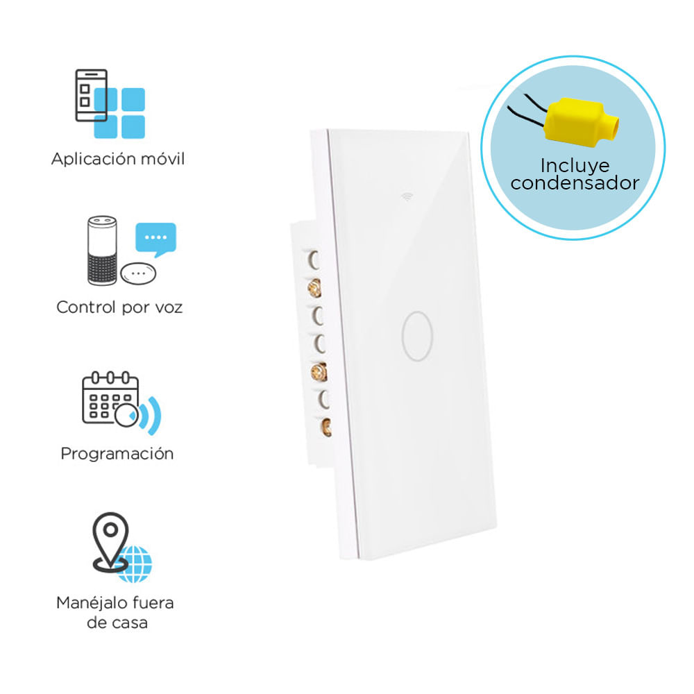 Imagen 2 del producto Interruptor inteligente iSmart SH-SSN-01W iSwitch wi-fi, 1 toque, sin neutro, blanco