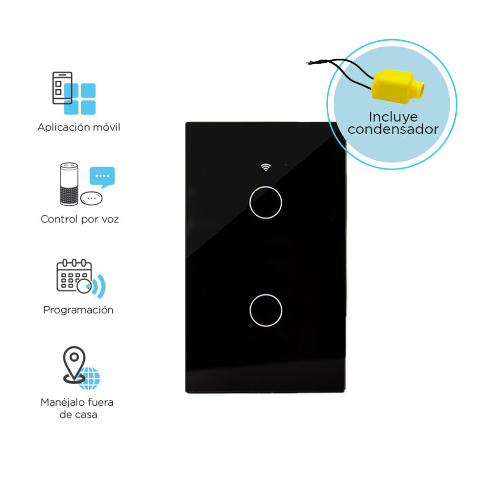 Imagen 2 del producto Interruptor inteligente iSmart SH-SSN-02B iSwitch wi-fi, 2 toques, sin neutro, negro