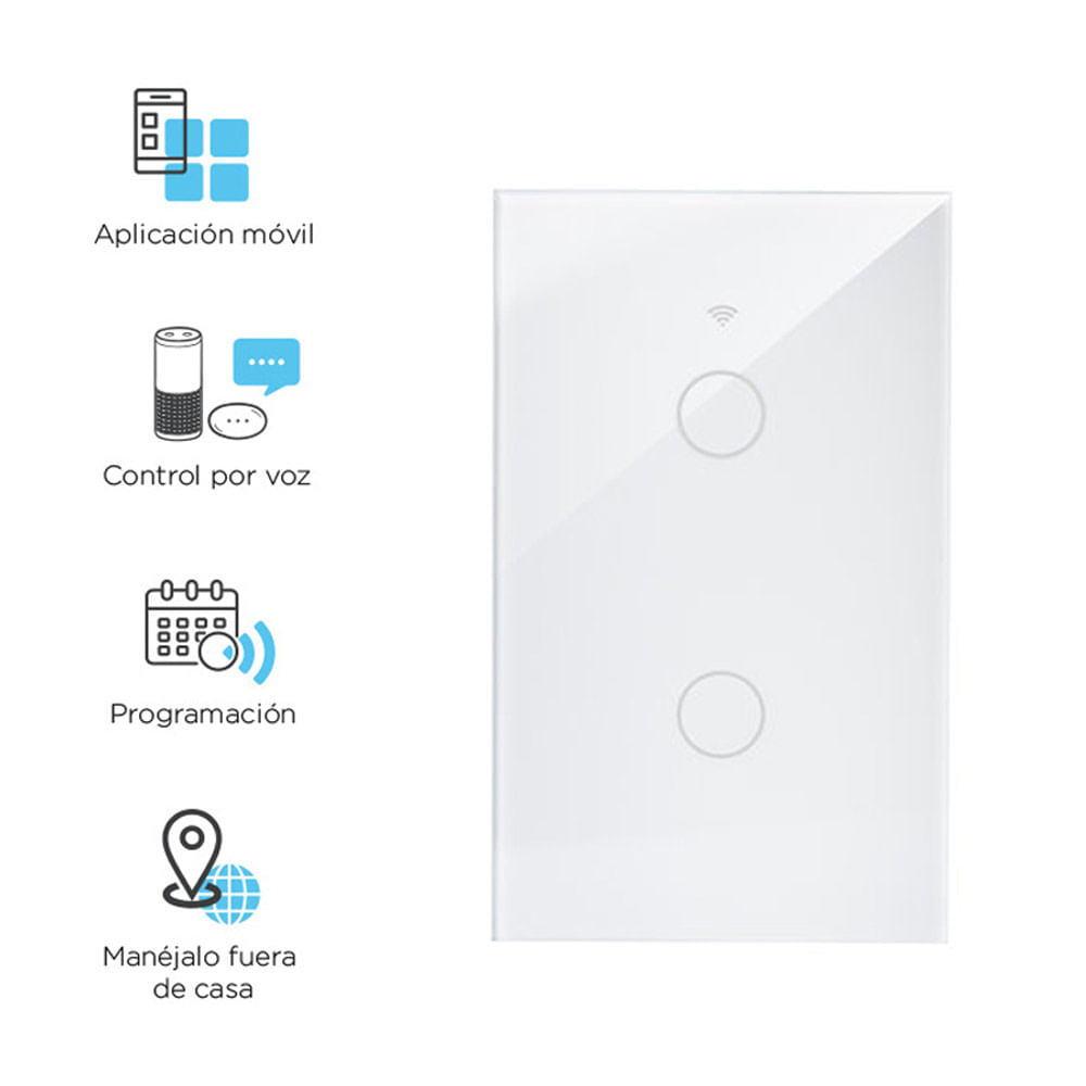 Imagen 2 del producto Interruptor inteligente iSmart SK3-02W iSwitch wi-fi, 2 toques, con neutro, blanco