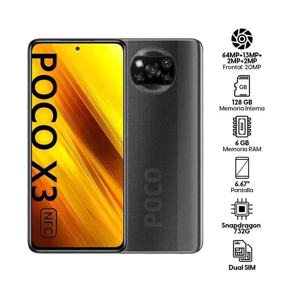 Imagen 2 del producto Celular Xiaomi Poco X3 NFC 128GB, 6GB RAM, cámara trasera 64MP y frontal 20MP, 6.67"", gris