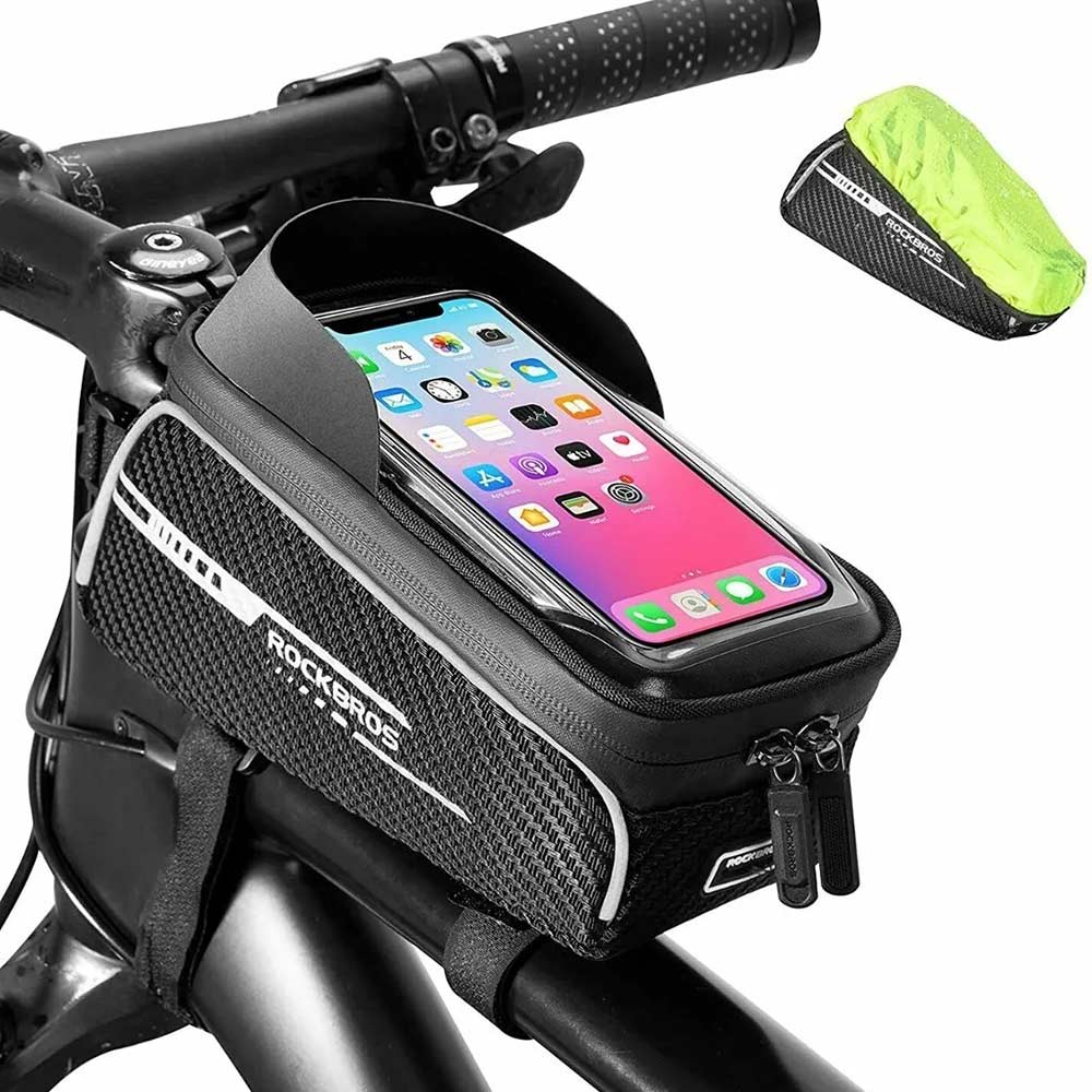 Imagen 2 del producto Bolso portacelular para marco de bicicleta Rockbros compatible con celulares de 6"", material TPU, negro