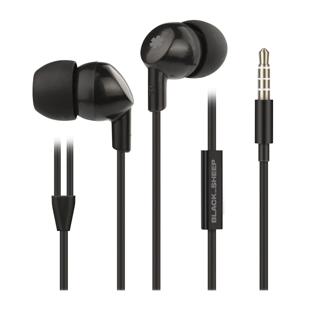 Audífonos in ear con micrófono Black Sheep Smoke Mic almohadillas de silicona, conector 3.5mm, control de música y llamadas, negro
