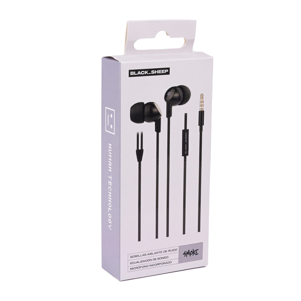 Imagen 2 del producto Audífonos in ear con micrófono Black Sheep Smoke Mic almohadillas de silicona, conector 3.5mm, control de música y llamadas, negro