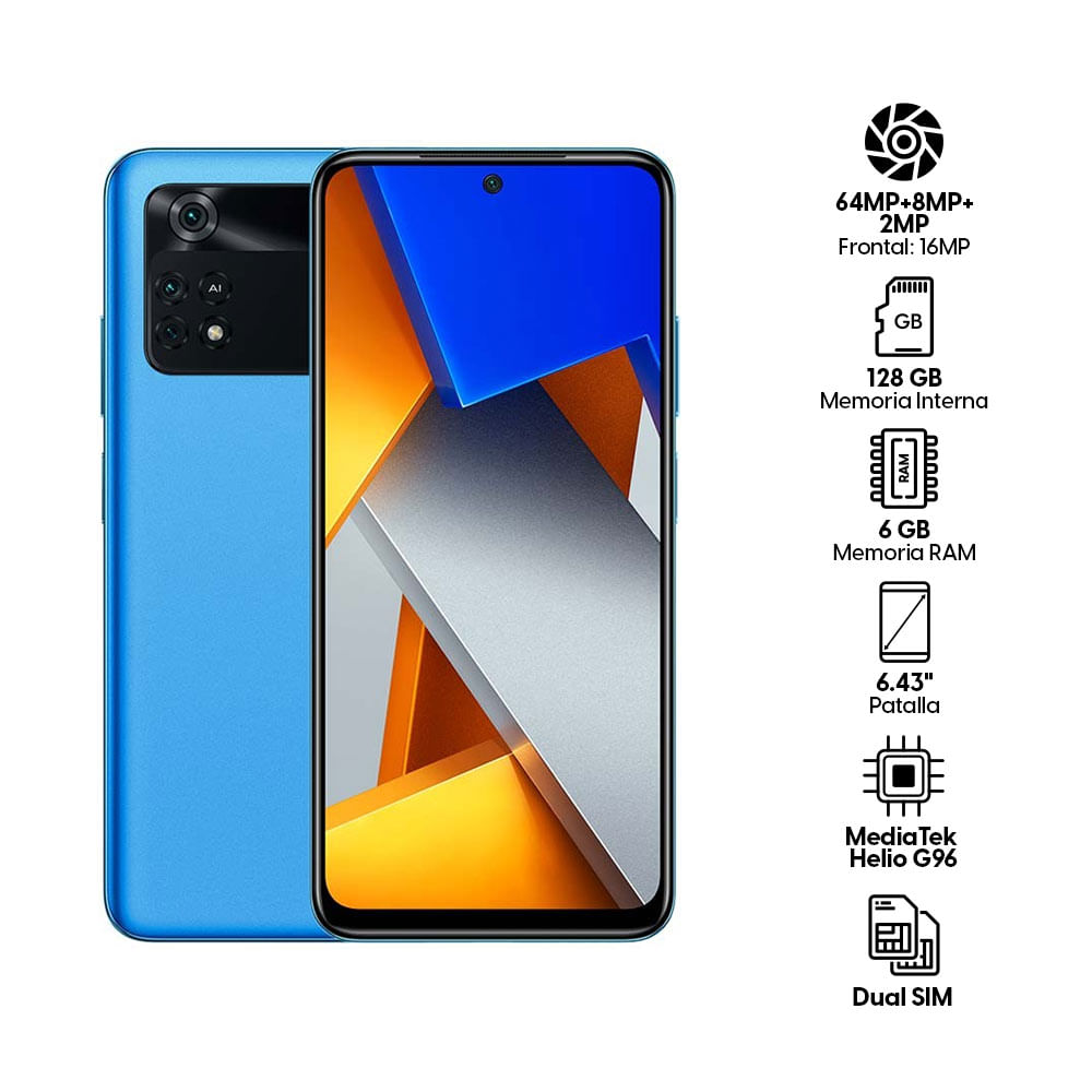 Imagen 2 del producto Celular Xiaomi Poco M4 Pro 128GB, 6GB RAM, cámara trasera 64MP y frontal 16MP, 6.43"", azul