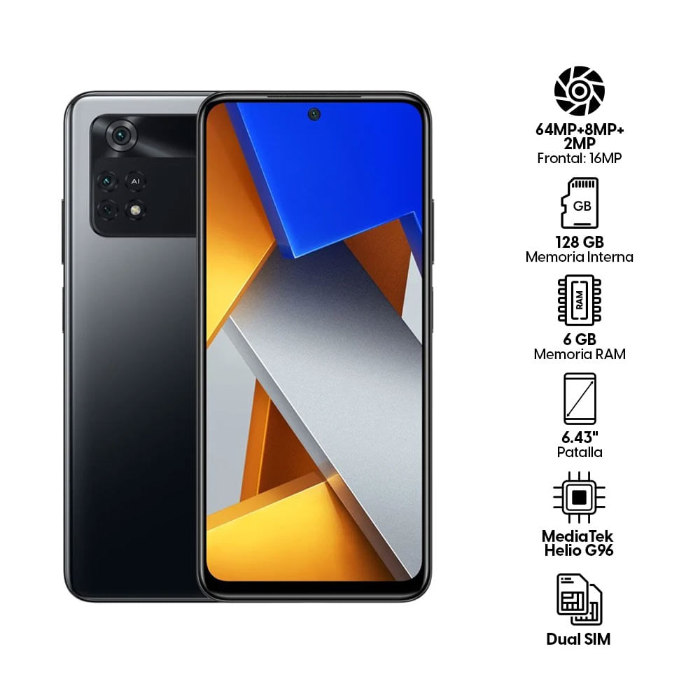 Imagen 2 del producto Celular Xiaomi Poco M4 Pro 128GB, 6GB RAM, cámara trasera 64MP y frontal 16MP, 6.43"", negro