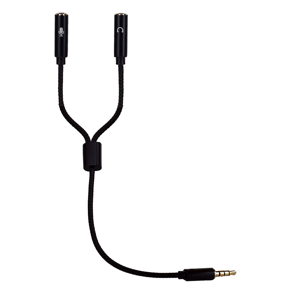 Cable splitter Izuum 3.5mm, 1 entrada a 2 salidas para audífono y micrófono, 25 cm negro